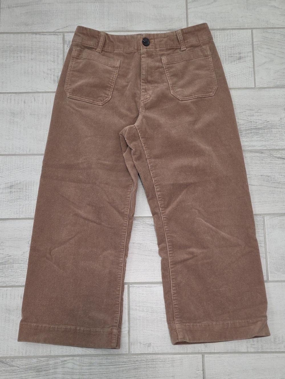 Quince Organic Stretch Corduroy Women's Size 8 Cropped Wide Leg Pants Tan